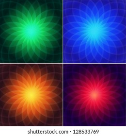 Set of centric backgrounds with stylized geometric flower