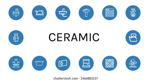 Set of ceramic icons such as Sink, Teapot, Washbasin, Tiles, Pottery, Ceramic, Wash basin, Portugal, Handicrafts, Tile, Clay, Amphora , ceramic