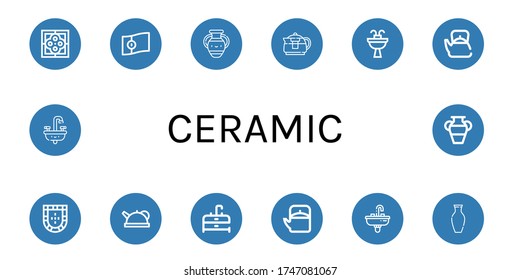 Juego de iconos de cerámica. Tile, Portugal, Vase, Teapot, Sink, iconos cerámicos
