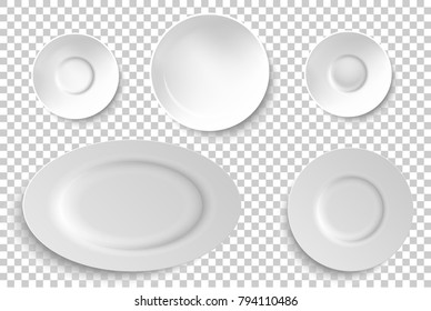 Set of ceramic, porcelain plates. Vector illustration.