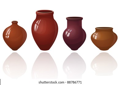 set of ceramic pots, vector, isolated