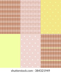 Set of ceramic tiles "Coffee, cream and lemon." Gentle vector seamless pattern with triangles. Can be used for websites, fabrics, wallpaper.