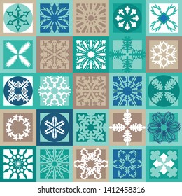 Set of ceramic tiles. Floor design with different ornate elements.