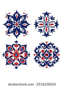 Conjunto de azulejos em design turco. Azulejo sem costura e colorido azulejos. Decoração portuguesa e espanhola. Motivos islâmicos, árabes, indianos e otomanos. Imagens vetoriais desenhadas à mão.