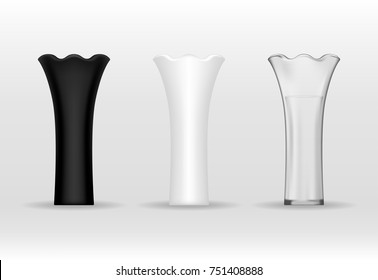 Set of ceramic vase in different color (black, white and transparent). Vector illustration.