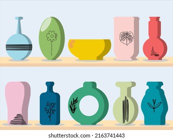 set of ceramic vases. Vase on the shelf.