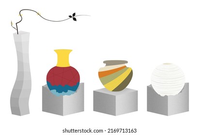 Set of ceramic vases. Vector pottery templates.