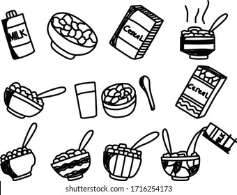 A Set of cereal icons suitable for any cereal food and drink content with doodle and cartoon style