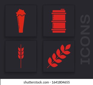 Set Cereals set with rice, wheat, corn, oats, rye, barley, Glass of beer, Metal beer keg and Cereals set with rice, wheat, corn, oats, rye, barley icon. Vector