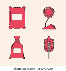 Set Cereals with rice, wheat, corn, oats, rye, Bag of flour, Sunflower and Bag of flour icon. Vector