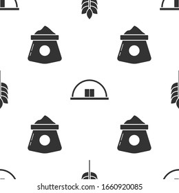 Colocar los cereales con arroz, trigo, maíz, avena, centeno, hangar y bolsa de harina en un patrón ininterrumpido. Vector
