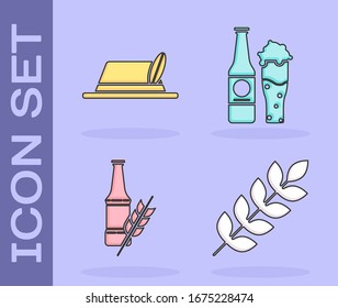 Set Cereals set with rice, wheat, corn, oats, rye, barley, Oktoberfest hat, Beer bottle and Beer bottle and glass icon. Vector