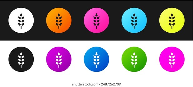 Set Cereals set with rice, wheat, corn, oats, rye, barley icon isolated on black and white background. Ears of wheat bread symbols.  Vector