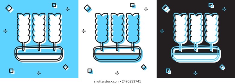 Set Cereals set with rice, wheat, corn, oats, rye, barley icon isolated on blue and white, black background. Ears of wheat bread symbols.  Vector