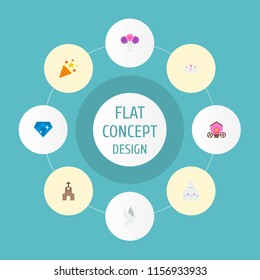Set of ceremony icons flat style symbols with firework, crown, church and other icons for your web mobile app logo design.