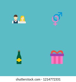 Set of ceremony icons flat style symbols with gift, gender signs, just married and other icons for your web mobile app logo design.