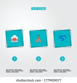 Set of ceremony icons flat style symbols with church, diamond, invitation and other icons for your web mobile app logo design.