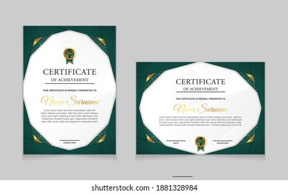 Set of certificate of achievement border design templates with elements of  luxury gold badges and modern line patterns. vector graphic print layout can use For award, appreciation, education