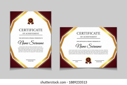 Conjunto de plantillas de diseño de borde de certificados de logro con elementos de distintivos de oro de lujo y patrones de línea modernos. diseño de impresión gráfica vectorial que se puede utilizar Para premios, valoraciones, educación