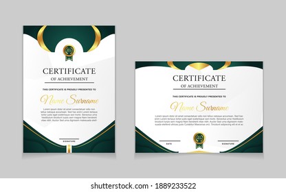 Set of certificate of achievement border design templates with elements of  luxury gold badges and modern line patterns. vector graphic print layout can use For award, appreciation, education