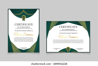 Set of certificate of achievement border design templates with elements of  luxury gold badges and modern line patterns. vector graphic print layout can use For award, appreciation, education