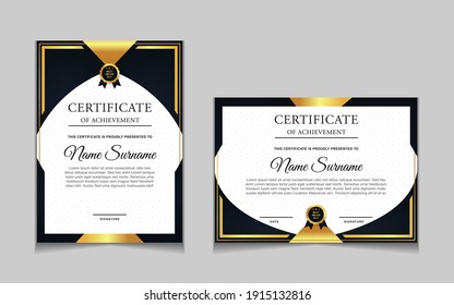 Set of certificate of achievement border design templates with elements of  luxury gold badges and modern line patterns. vector graphic print layout can use For award, appreciation, education