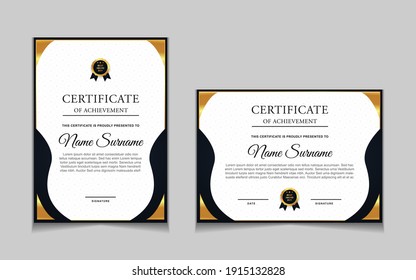 Set of certificate of achievement border design templates with elements of  luxury gold badges and modern line patterns. vector graphic print layout can use For award, appreciation, education