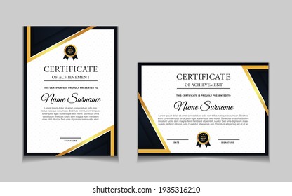 Set of certificate of achievement border design templates with elements of  luxury gold badges and modern line patterns. vector graphic print layout can use For award, appreciation, education