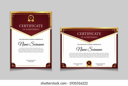 Set of certificate of achievement border design templates with elements of  luxury gold badges and modern line patterns. vector graphic print layout can use For award, appreciation, education