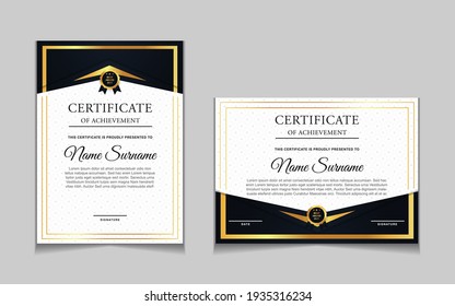 Set of certificate of achievement border design templates with elements of  luxury gold badges and modern line patterns. vector graphic print layout can use For award, appreciation, education