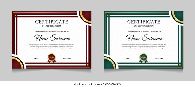 Set of certificate of achievement border design templates with elements of  luxury gold badges and modern line patterns. vector graphic print layout can use For award, appreciation, education