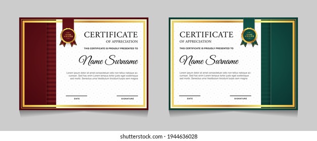 Set of certificate of achievement border design templates with elements of  luxury gold badges and modern line patterns. vector graphic print layout can use For award, appreciation, education