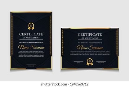 Set of certificate of achievement border design templates with elements of  luxury gold badges and modern line patterns. vector graphic print layout can use For award, appreciation, education