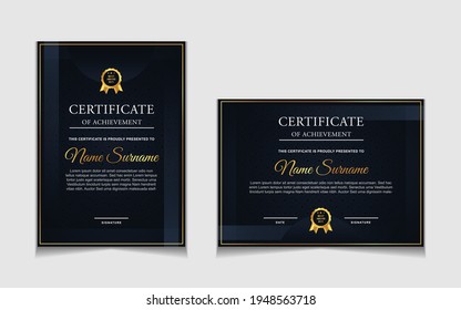 Set of certificate of achievement border design templates with elements of  luxury gold badges and modern line patterns. vector graphic print layout can use For award, appreciation, education