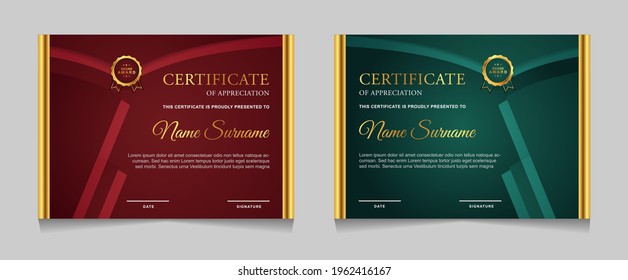 Set of certificate of achievement border design templates with elements of  luxury gold badges and modern line patterns. vector graphic print layout can use For award, appreciation, education