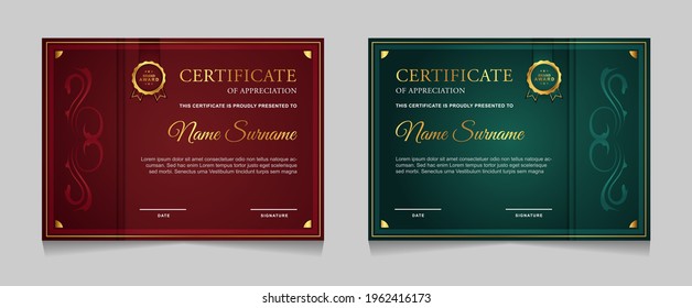 Set of certificate of achievement border design templates with elements of  luxury gold badges and modern line patterns. vector graphic print layout can use For award, appreciation, education