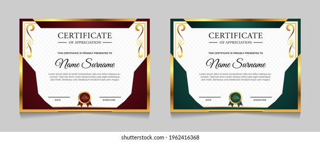Set of certificate of achievement border design templates with elements of  luxury gold badges and modern line patterns. vector graphic print layout can use For award, appreciation, education