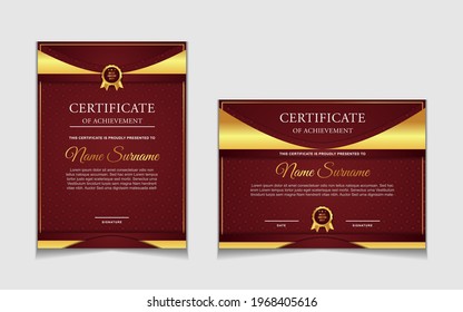 Set of certificate of achievement border design templates with elements of  luxury gold badges and modern line patterns. vector graphic print layout can use For award, appreciation, education