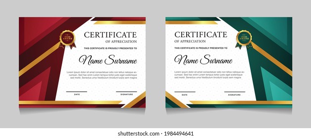 Set of certificate of achievement border design templates with elements of  luxury gold badges and modern line patterns. vector graphic print layout can use For award, appreciation, education