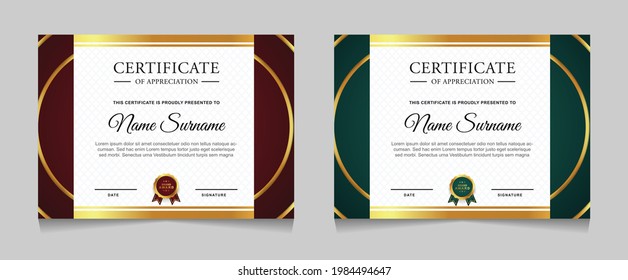 Set of certificate of achievement border design templates with elements of  luxury gold badges and modern line patterns. vector graphic print layout can use For award, appreciation, education