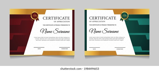 Set of certificate of achievement border design templates with elements of  luxury gold badges and modern line patterns. vector graphic print layout can use For award, appreciation, education