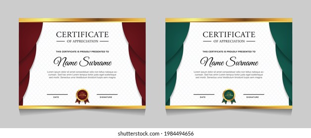 Set of certificate of achievement border design templates with elements of  luxury gold badges and modern line patterns. vector graphic print layout can use For award, appreciation, education
