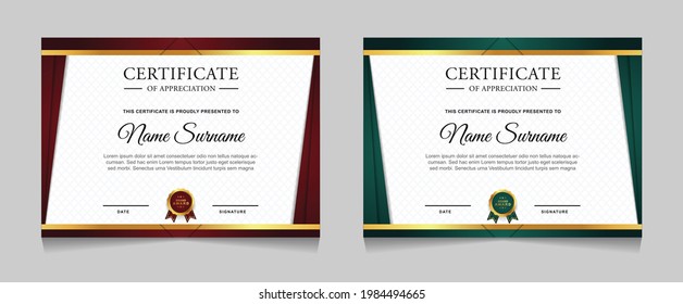 Set of certificate of achievement border design templates with elements of  luxury gold badges and modern line patterns. vector graphic print layout can use For award, appreciation, education
