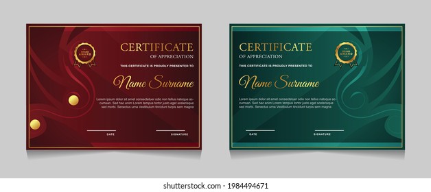 Set von Zertifikaten für die Leistung Grenzdesign-Vorlagen mit Elementen von Luxus-Gold-Abzeichen und modernen Linienmustern. Vektorgrafik-Drucklayout kann für Auszeichnung, Wertschätzung, Bildung