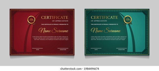 Set of certificate of achievement border design templates with elements of  luxury gold badges and modern line patterns. vector graphic print layout can use For award, appreciation, education