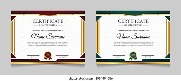 Set of certificate of achievement border design templates with elements of  luxury gold badges and modern line patterns. vector graphic print layout can use For award, appreciation, education