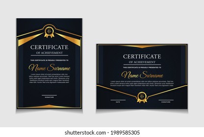 Set certificate of achievement border design templates with elements of luxury gold badges and modern line patterns. vector graphic print layout can use For award, appreciation, education