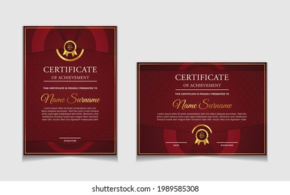 Establecer plantillas de diseño de borde de certificados de logro con elementos de distintivos de oro de lujo y patrones de línea modernos. diseño de impresión gráfica vectorial que se puede utilizar Para premios, valoraciones, educación