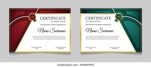 Set certificate of achievement border design templates with elements of  luxury gold badges and modern line patterns. vector graphic print layout can use For award, appreciation, education