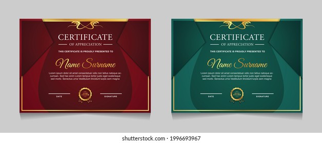 Set certificate of achievement border design templates with elements of  luxury gold badges and modern line patterns. vector graphic print layout can use For award, appreciation, education